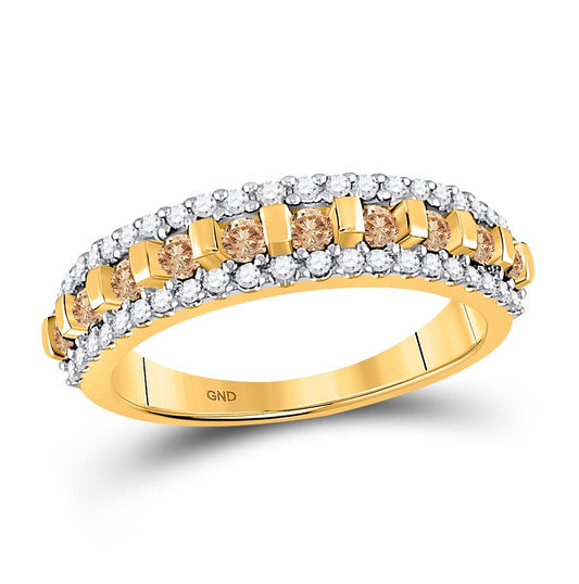 10kt Yellow Gold Womens Round Brown Diamond Triple Row Band 1/2 Cttw