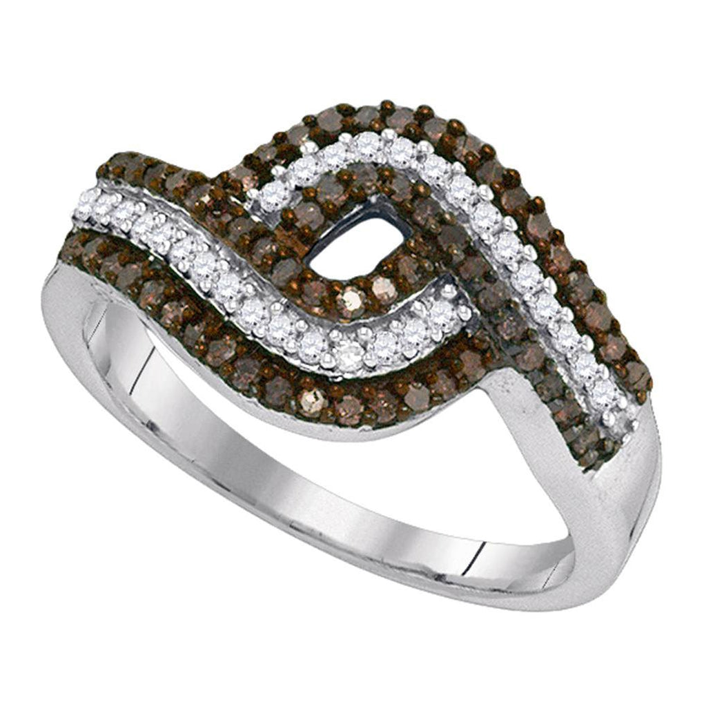10kt White Gold Womens Round Brown Diamond Band Ring 1/2 Cttw