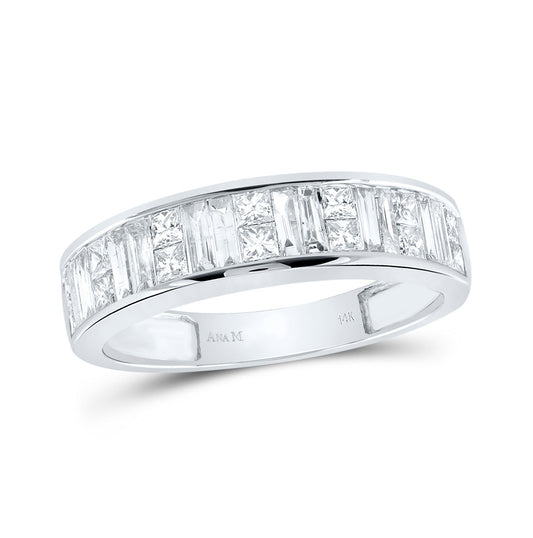14K White Gold Womens Baguette & Princess Diamond Wedding Anniversary Band 1 Cttw, Womens Size: 5-10