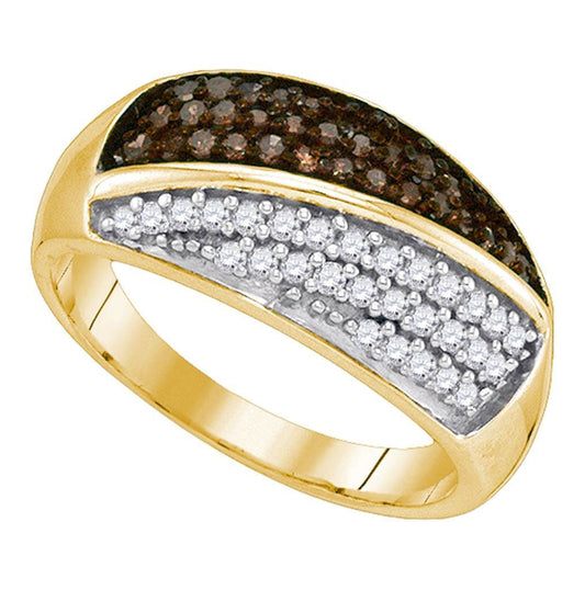 10kt Yellow Gold Womens Round Brown Diamond Band Ring 1/2 Cttw