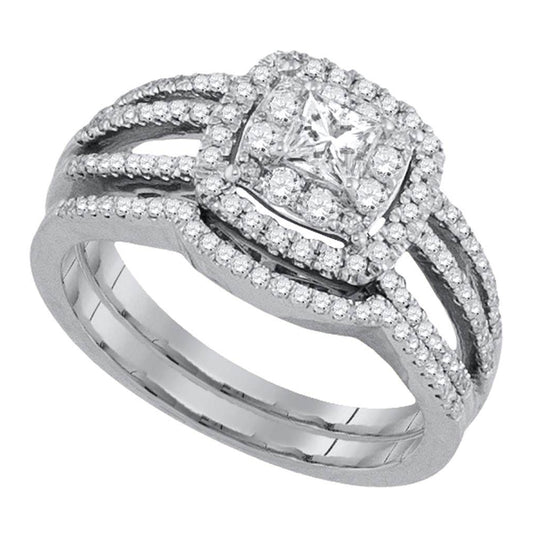 14k White Gold Princess Diamond Solitaire Womens Wedding Bridal Engagement Ring Set 7/8 Cttw