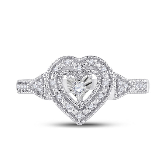 Sterling Silver Womens Round Diamond Heart Ring 1/8 Cttw, Womens Size: 5-10