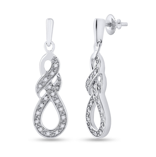 Sterling Silver Womens Round Diamond Dangle Earrings 1/8ctw