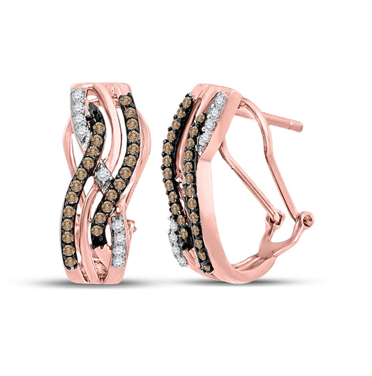10K Rose Gold Womens Round Brown Diamond Hoop Earrings 1/2 Cttw, Length: 0.69 In, Width: 0.26 In