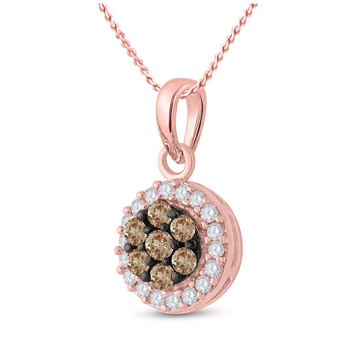 10K Rose Gold Womens Round Brown Diamond Cluster Pendant 3/8 Cttw, Length: 0.62 In, Width: 0.35 In