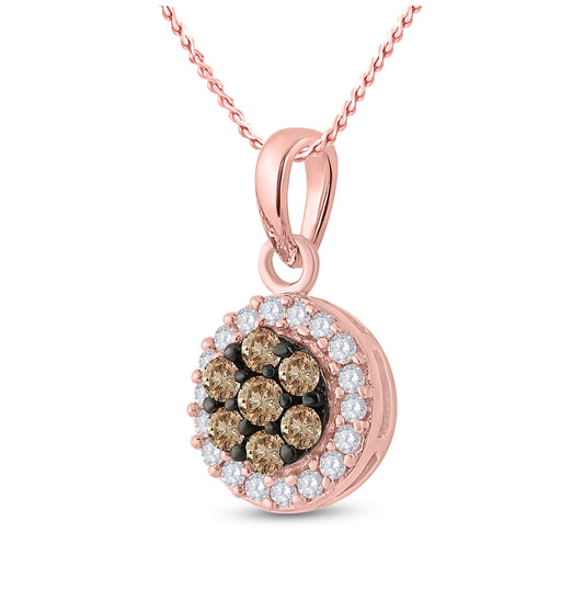 10K Rose Gold Womens Round Brown Diamond Cluster Pendant 3/8 Cttw, Length: 0.62 In, Width: 0.35 In