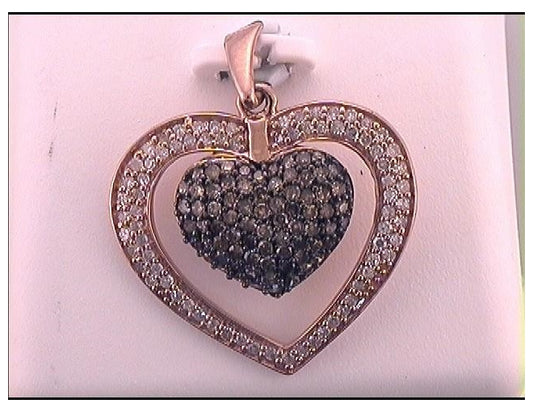 10kt Rose Gold 1 Cttw Diamond Heart Brown Pendant