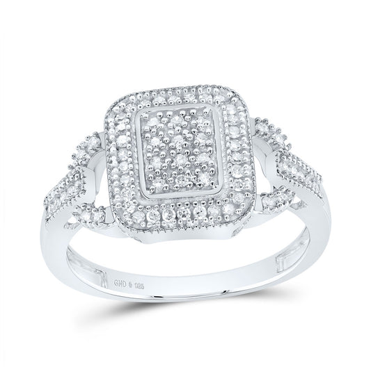 Sterling Silver Womens Round Diamond Rectangle Frame Cluster Ring 1/4 Cttw, Womens Size: 5-10