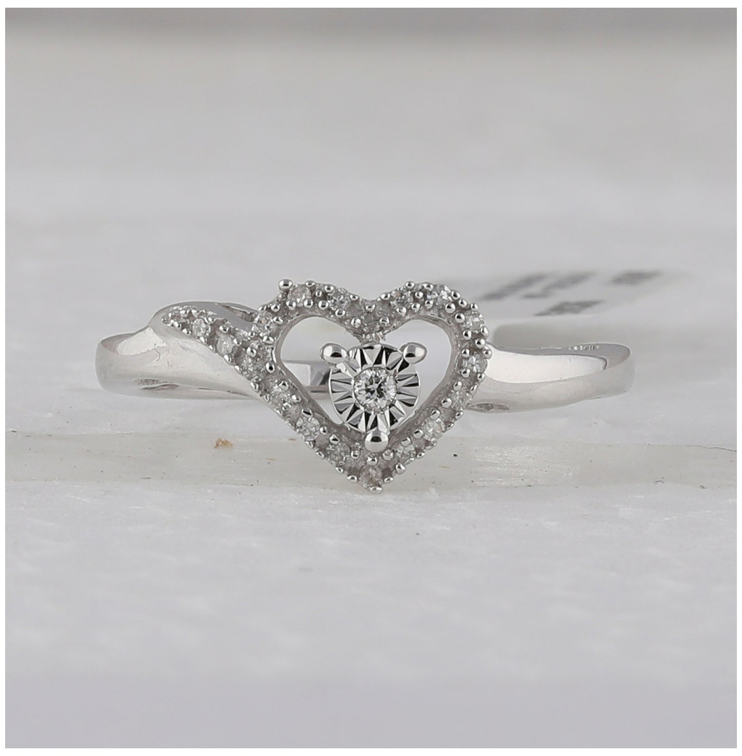 Sterling Silver Womens Round Diamond Heart Ring 1/10ctw, Women's Size: 5-10