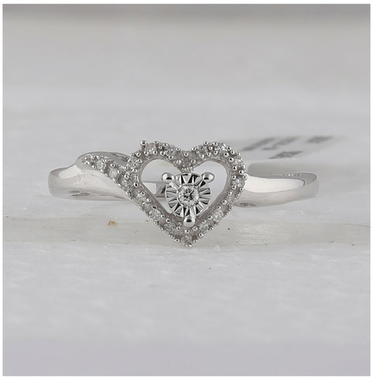 Sterling Silver Womens Round Diamond Heart Ring 1/10ctw, Women's Size: 5-10