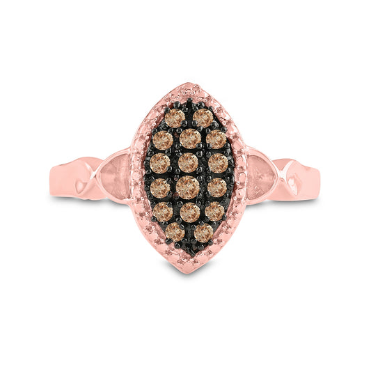 10K Rose Gold Womens Round Brown Diamond Oval Cluster Ring 1/5 Cttw, Womens Size: 5-10
