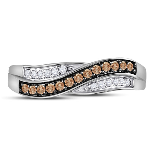 10K White Gold Womens Round Brown Diamond Band Ring 1/4 Cttw, Womens Size: 5-10