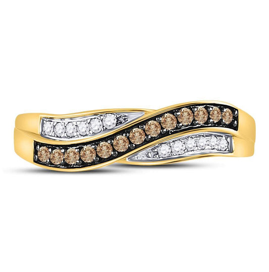 10K Yellow Gold Womens Round Brown Diamond Band Ring 1/4 Cttw, Womens Size: 5-10