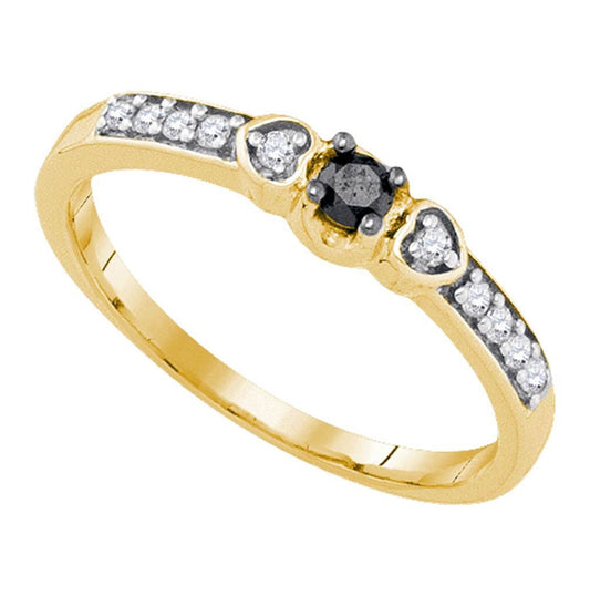 10kt Yellow Gold Womens Round Black Color Enhanced Diamond Solitaire Bridal Wedding Engagement Ring 1/5 Cttw