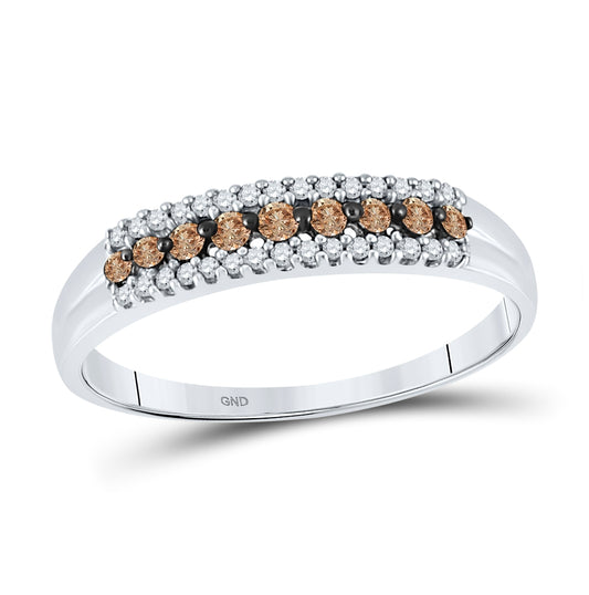 10K White Gold Womens Round Brown Diamond Band Ring 1/5 Cttw, Womens Size: 5-10