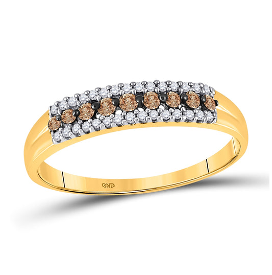 10K Yellow Gold Womens Round Brown Diamond Band Ring 1/5ctw, Womens Size: 5-10