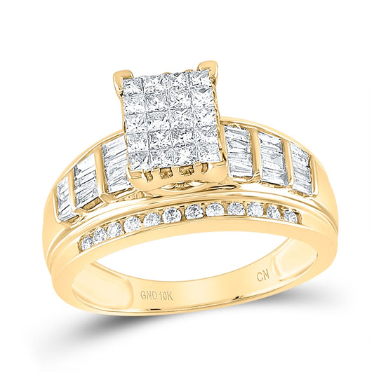 10kt Yellow Gold Womens Princess Diamond Cluster Bridal Wedding Engagement Ring 1.00 Cttw - Size 7.5