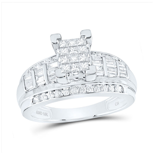 10kt White Gold Womens Princess Diamond Cindy's Dream Cluster Bridal Wedding Engagement Ring 7/8 Cttw - Size 6.5
