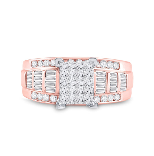 10K Rose Gold Princess Diamond Cluster Bridal Wedding Engagement Ring 1 Cttw, Womens Size: 5-10
