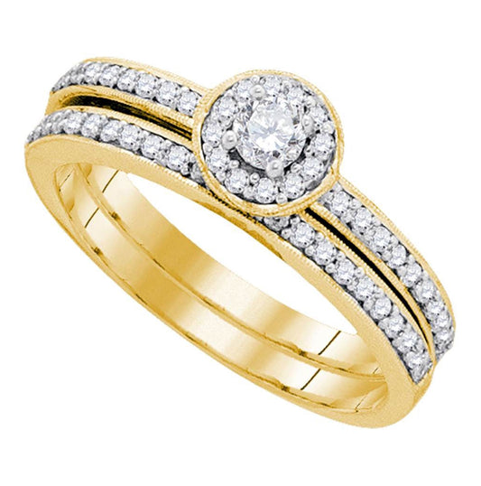 10kt Yellow Gold Womens Round Diamond Bridal Wedding Engagement Ring Band Set 1/2 Cttw