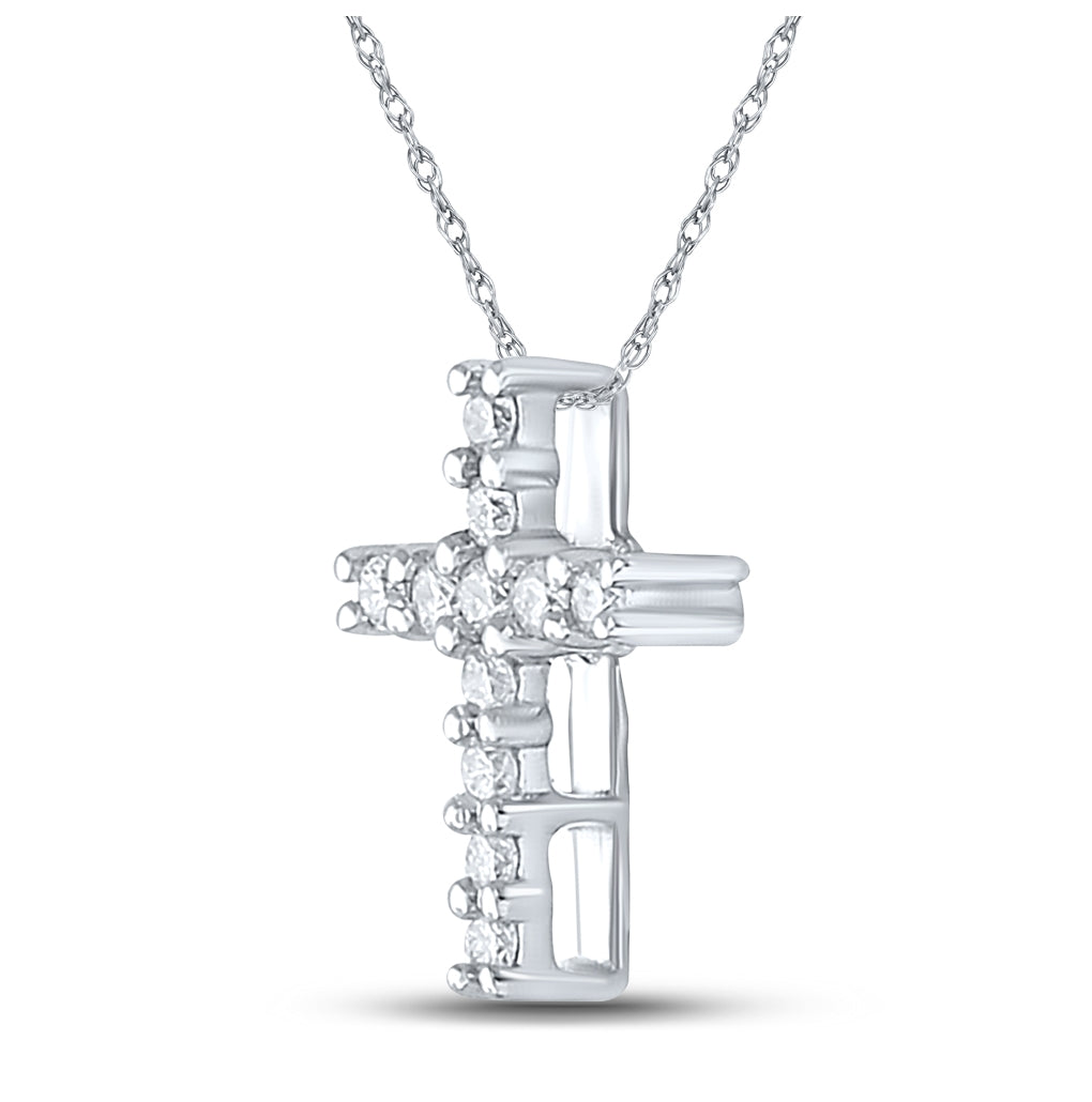 10K White Gold Women's Round Diamond Cross Pendant 1/10ctw