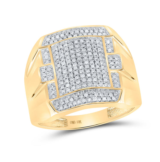 10K Yellow Gold Mens Round Diamond Square Cluster Ring 1/2ctw, Mens Size: 7-13