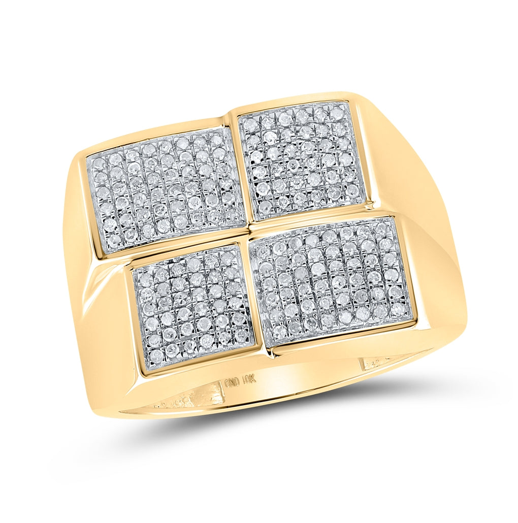 10K Yellow Gold Mens Round Diamond Square Ring 1/2ctw, Mens Size: 7-13