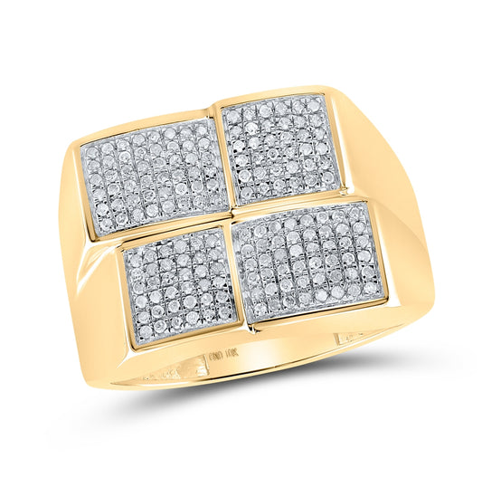 10K Yellow Gold Mens Round Diamond Square Ring 1/2ctw, Mens Size: 7-13