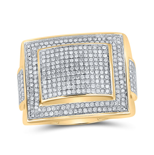 10K Yellow Gold Mens Round Diamond Square Cluster Ring 1 Cttw, Mens Size: 7-13