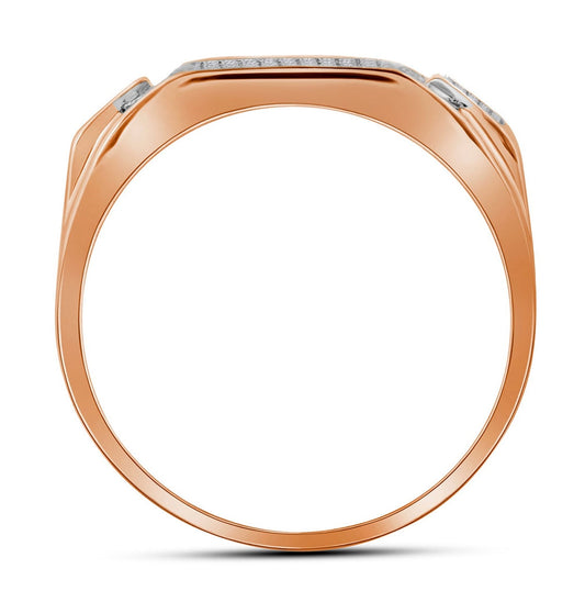 10K Rose Gold Mens Round Diamond Rectangle Cluster Ring 1/2 Cttw, Mens Size: 7-13