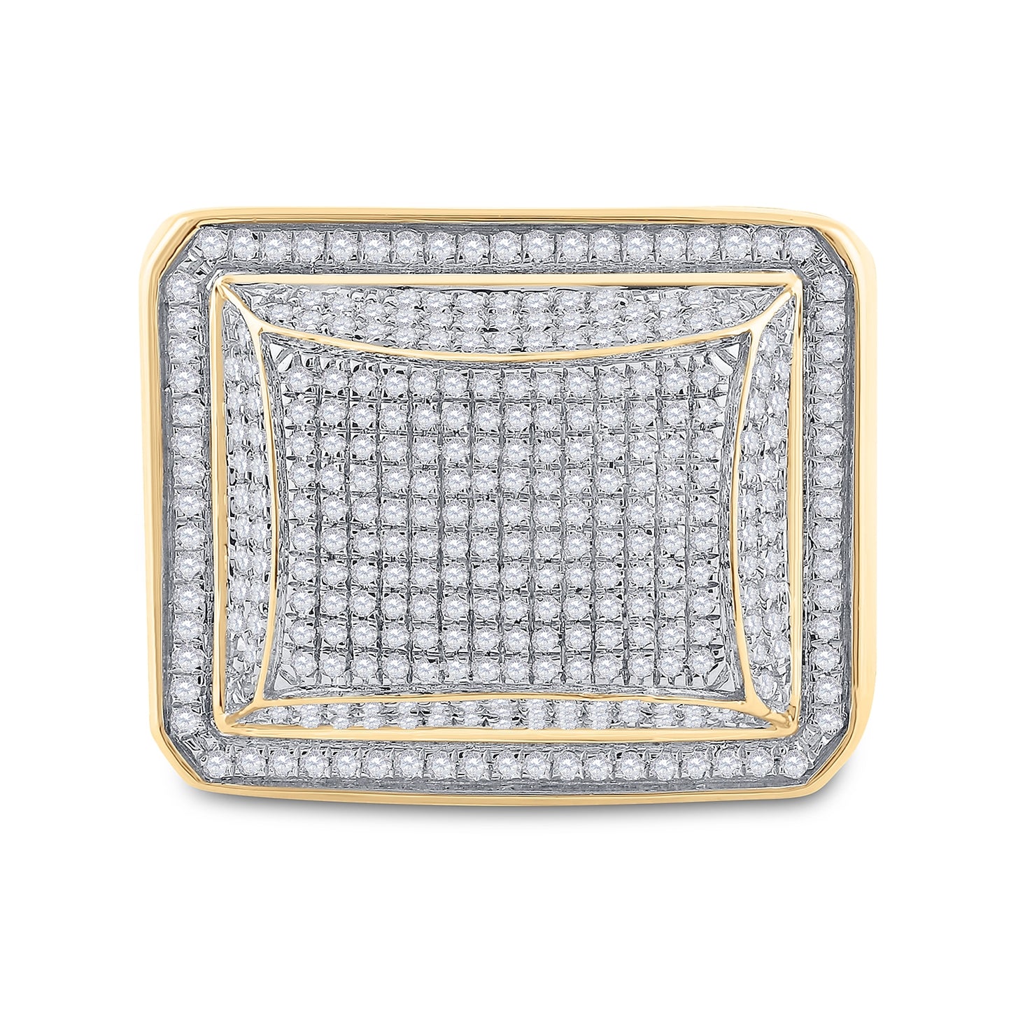 10K Yellow Gold Mens Round Diamond Domed Square Cluster Ring 1 Cttw, Mens Size: 7-13