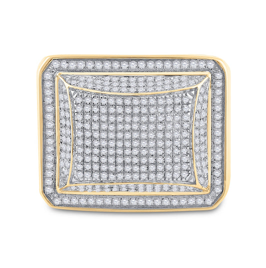 10K Yellow Gold Mens Round Diamond Domed Square Cluster Ring 1 Cttw, Mens Size: 7-13