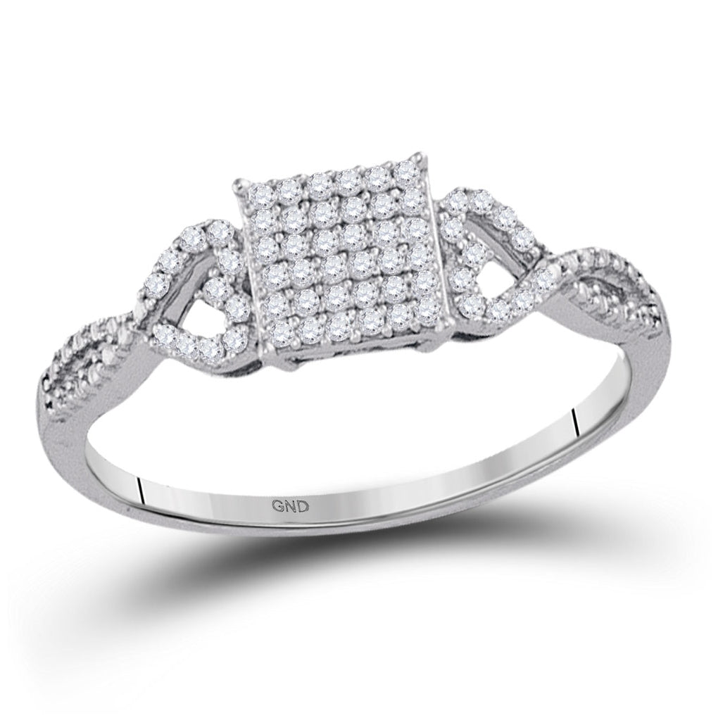10K White Gold Womens Round Diamond Square Cluster Ring 1/5ctw, Women's Size: 5-10
