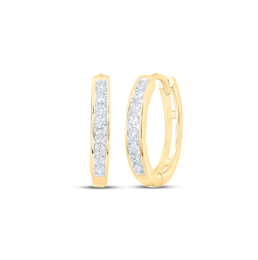 10K White Or Yellow Gold Womens Round Diamond Hoop Earrings