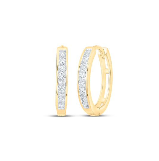 10K White Or Yellow Gold Womens Round Diamond Hoop Earrings