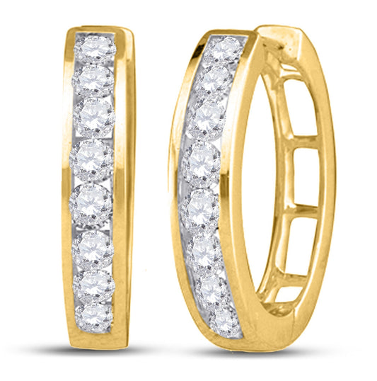 10K White Or Yellow Gold Womens Round Diamond Hoop Earrings