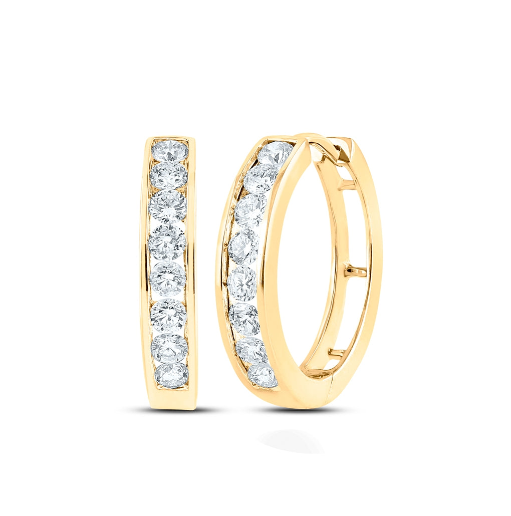 10K White Or Yellow Gold Womens Round Diamond Timeless Hoop Earrings