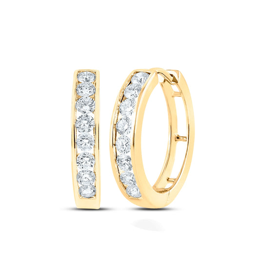 10K White Or Yellow Gold Womens Round Diamond Timeless Hoop Earrings