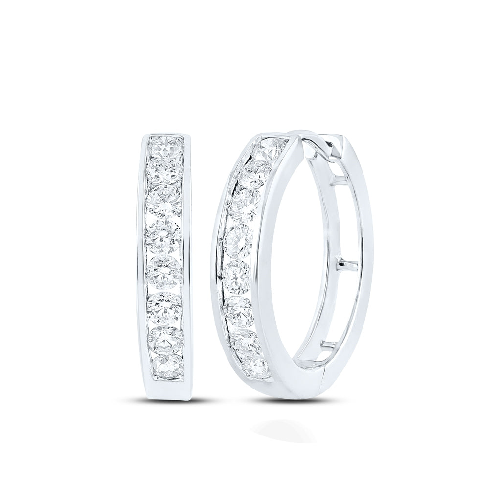 10K White Or Yellow Gold Womens Round Diamond Timeless Hoop Earrings