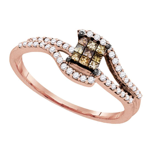 10kt Rose Gold Womens Princess Brown Diamond Fashion Ring 1/3 Cttw