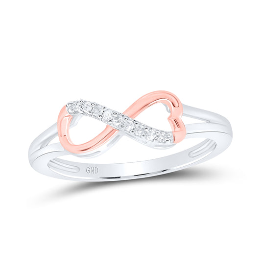 Sterling Silver Womens Round Diamond 2-tone Infinity Ring 1/20 Cttw, Womens Size: 5-10
