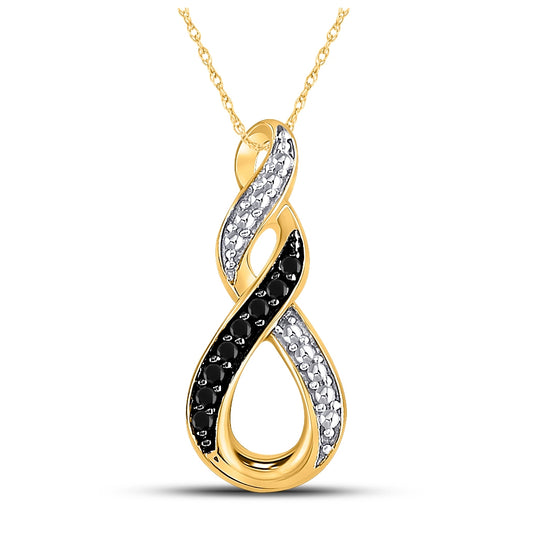 10kt Yellow Gold Womens Round Black Color Enhanced Diamond Vertical Infinity Pendant 1/12 Cttw