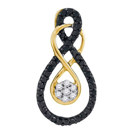 10kt Yellow Gold Womens Round Black Color Enhanced Diamond Double Infinity Cluster Pendant 1/4 Cttw