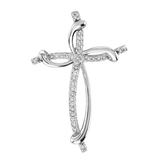Sterling Silver Women's Round Diamond Cross Pendant 1/10ctw