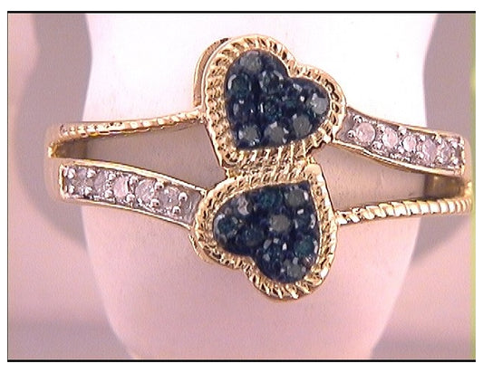 10kt Yellow Gold Womens Color Enhanced Blue Diamond Heart Ring 1/4 Cttw