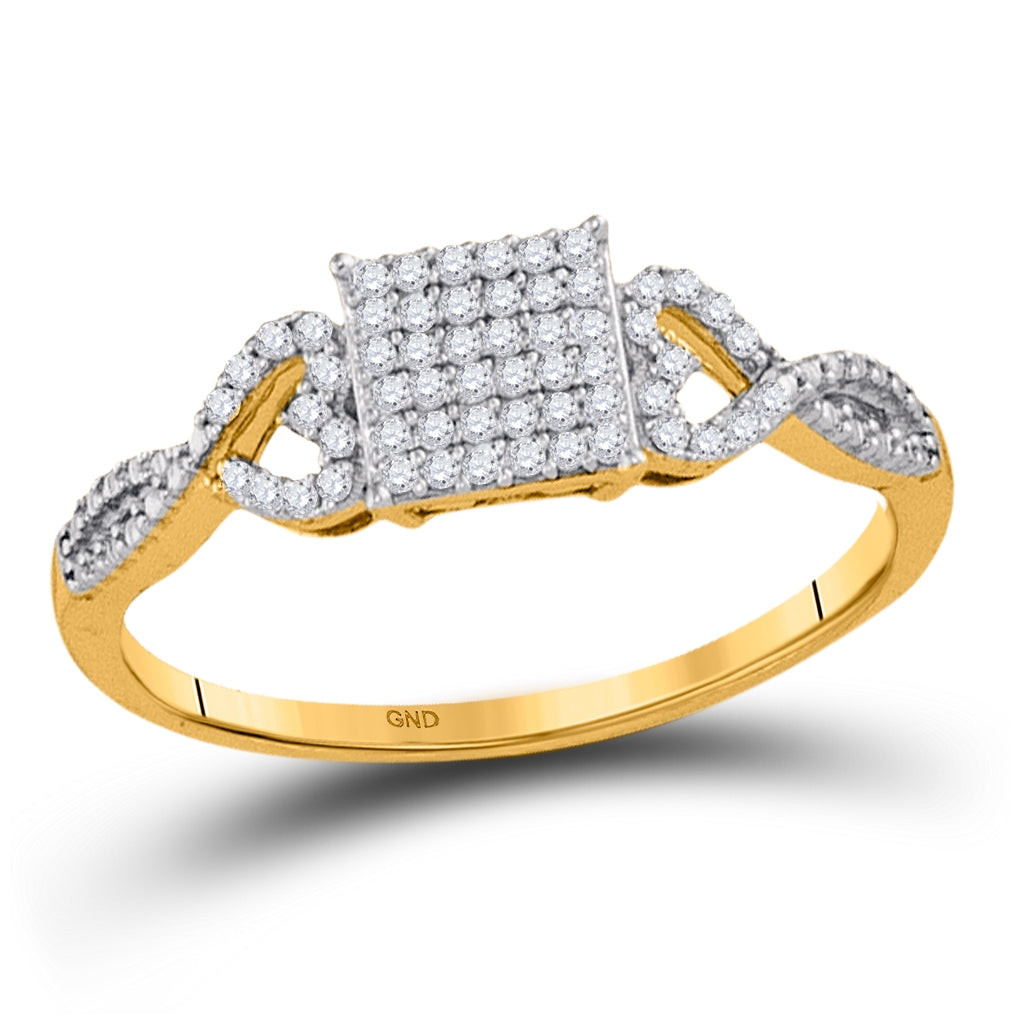10K Yellow Gold Womens Round Diamond Square Cluster Ring 1/5ctw, Women's Size: 5-10