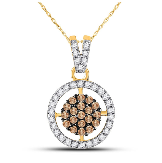 10K Yellow Or White Gold Womens Round Brown Diamond Cluster Pendant 1/2 Cttw, Length: 0.8 In, Width: 0.5 In