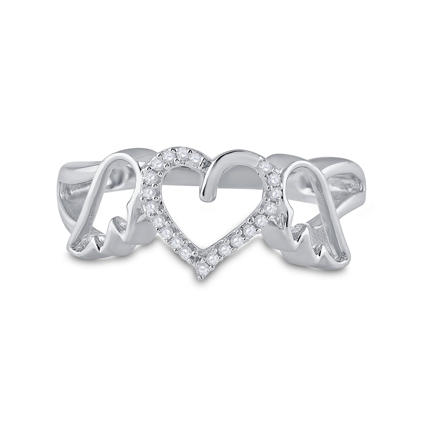 Sterling Silver Womens Round Diamond Winged Heart Ring 1/20 Cttw, Womens Size: 5-10