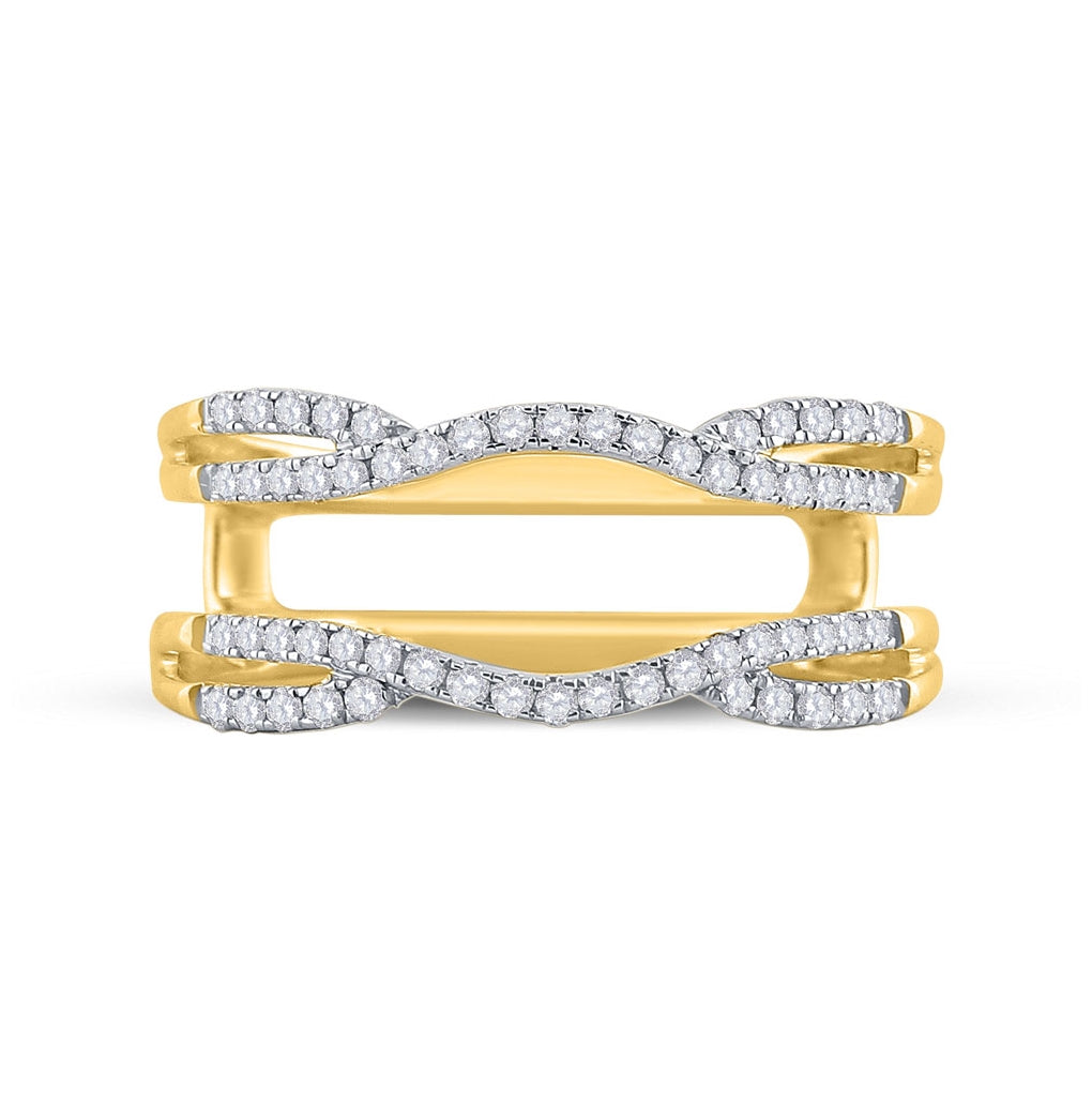 14K Yellow Gold Womens Round Diamond Curved Wrap Ring Guard Enhancer 1/3 Cttw, Womens Size: 5-10