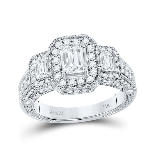14K White Gold Emerald Diamond 3-stone Bridal Wedding Engagement Ring 2 Cttw, Womens Size: 5-10
